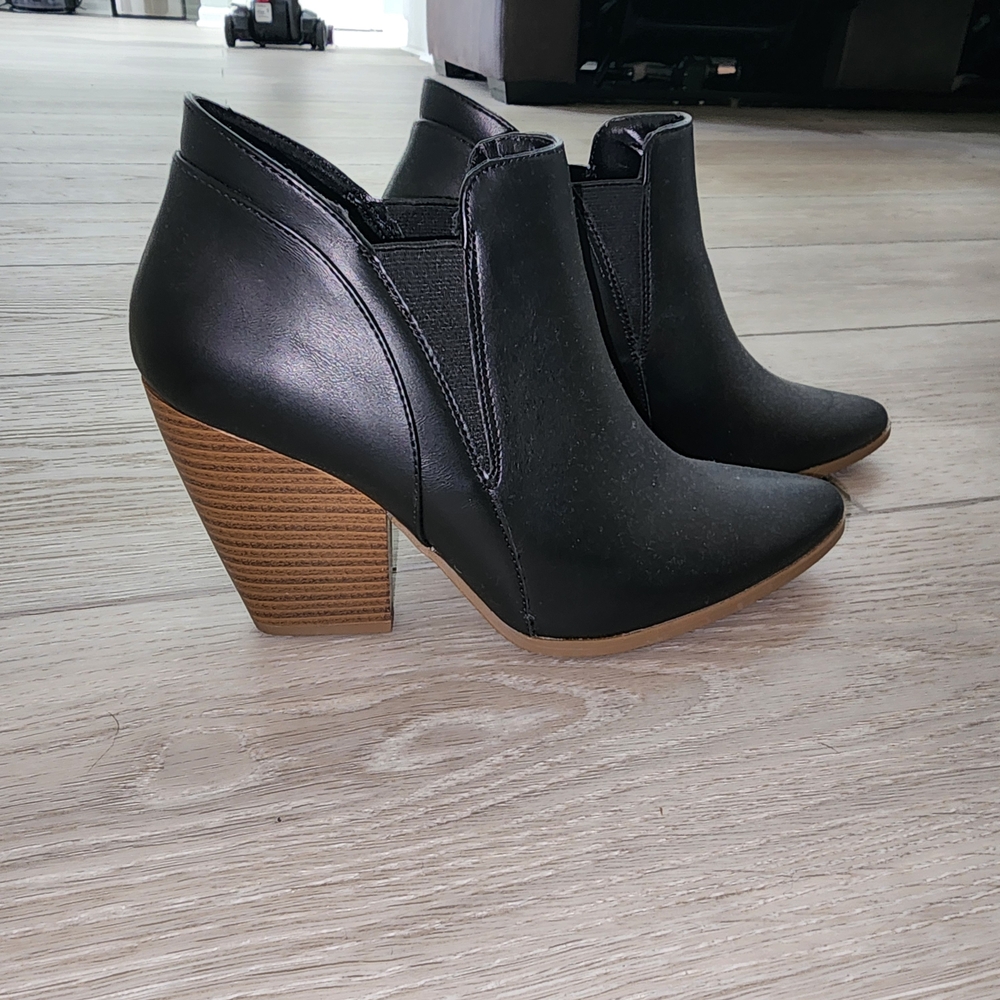 a.n.a Black Ankle Booties with Tan Heel
